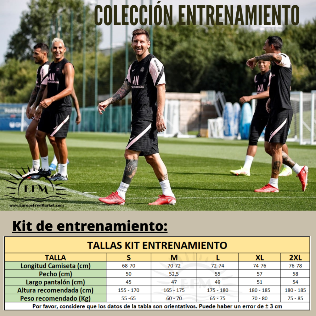 TALLAS kits entrenamiento ADULTO Guía de tallas replicas camisetas entrenamiento