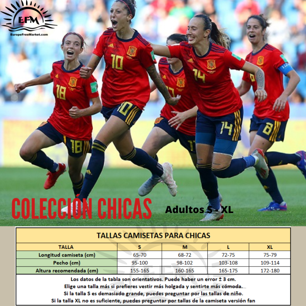 Tallas Equipaciones femenino Guía de tallas replicas Camisetas mujer chica