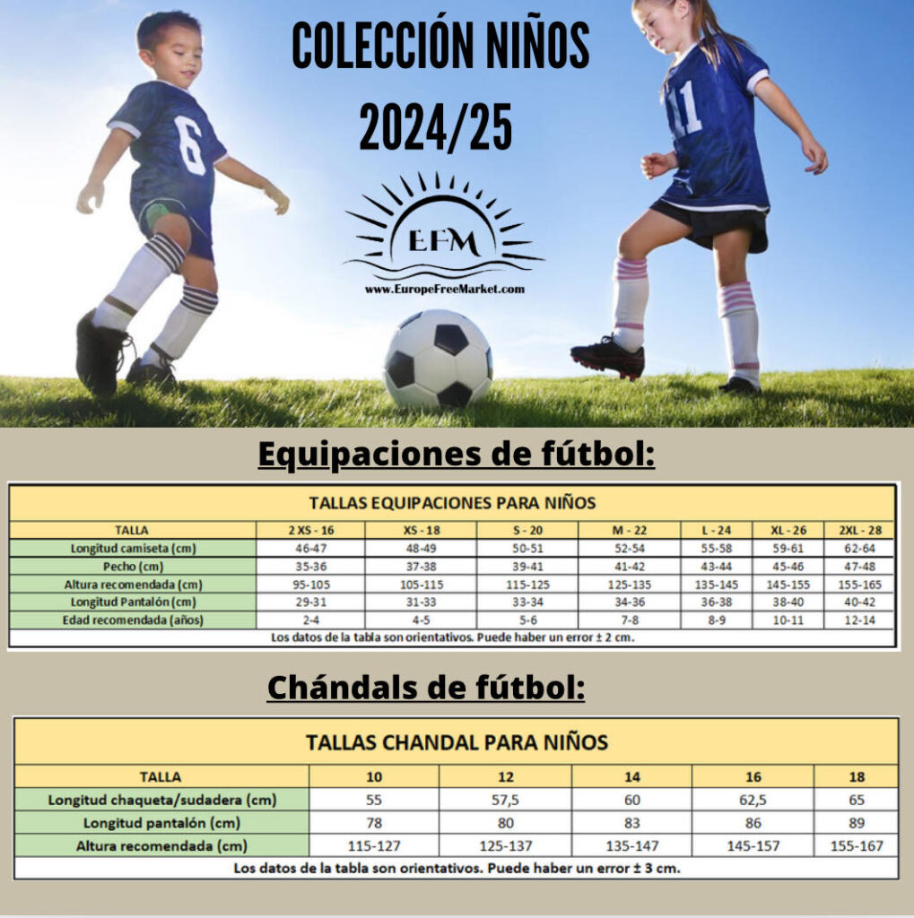 Tallas niños 2025 Guía de tallas replicas equipacion niños