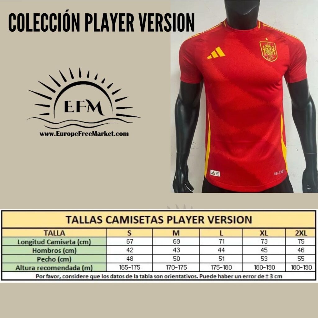 Tallas player version Guía de tallas replicas camisetas player version jugador